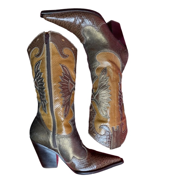 Vintage Shoes - Para Raio Vintage Metalic Leather Cow Girl Boots Sz 9